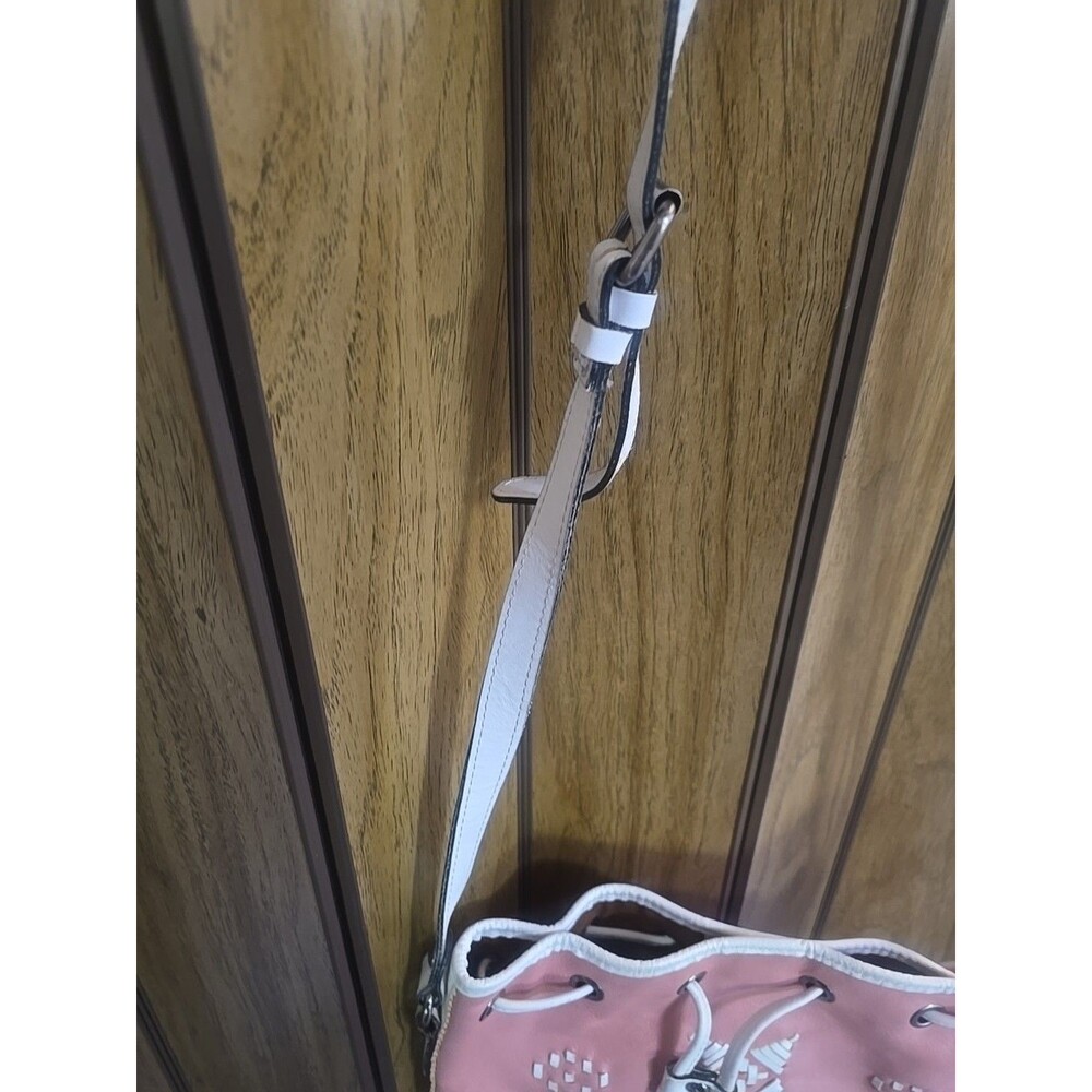 Patricia Nash Brindisi Leather Bucket Bag Pink Aztec Lacing Cinch Crossbody - Picture 5 of 16